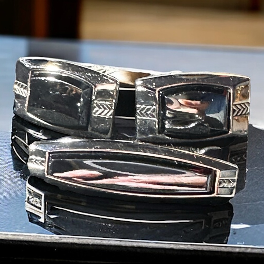 Vintage Hickok SIlver & Gunmetal Grey Cufflinks and Tie Clip